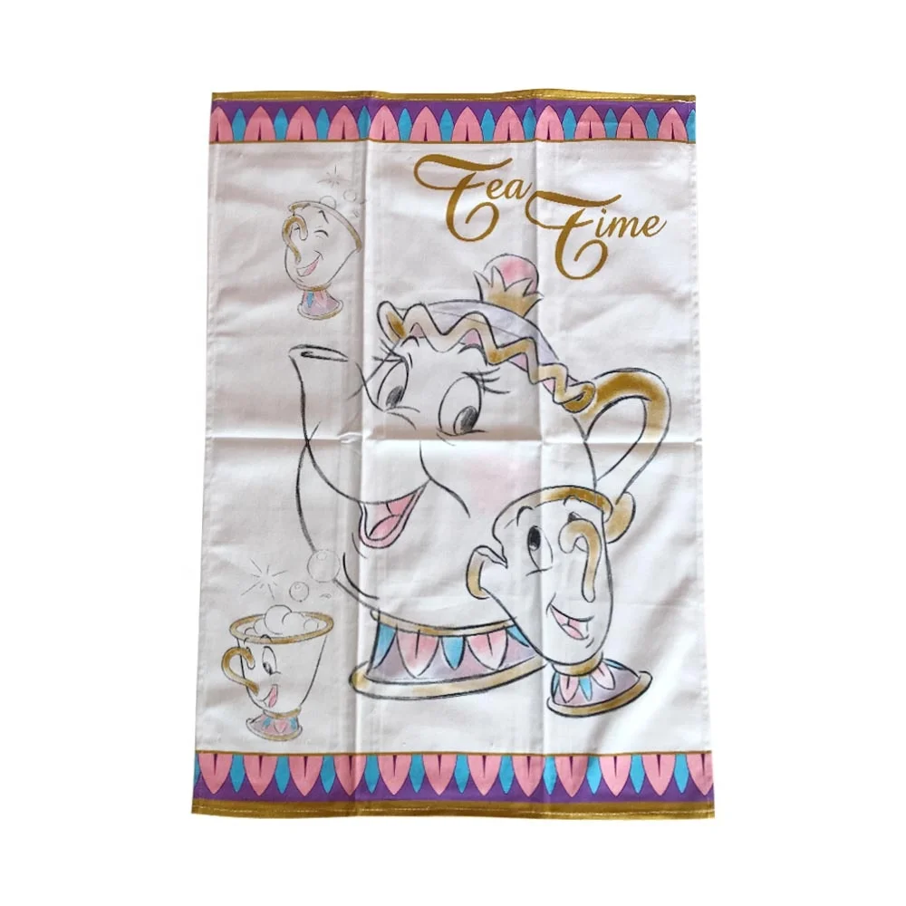 100% cotton flour sack fabric printing magic lamp kitchen dish tea towel  stock 2 pcs in 1 set