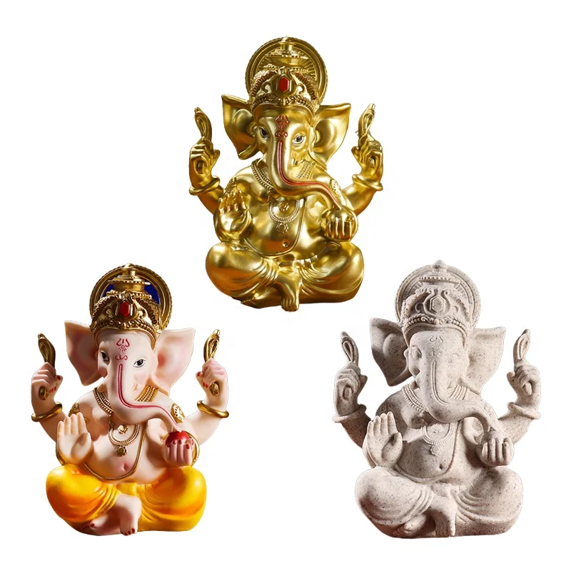 New Arrivals Resin Indian Elephant God Figurines Crafts Religious Gifts Office Home Desk Decor Hindu God Ganesha Statue
