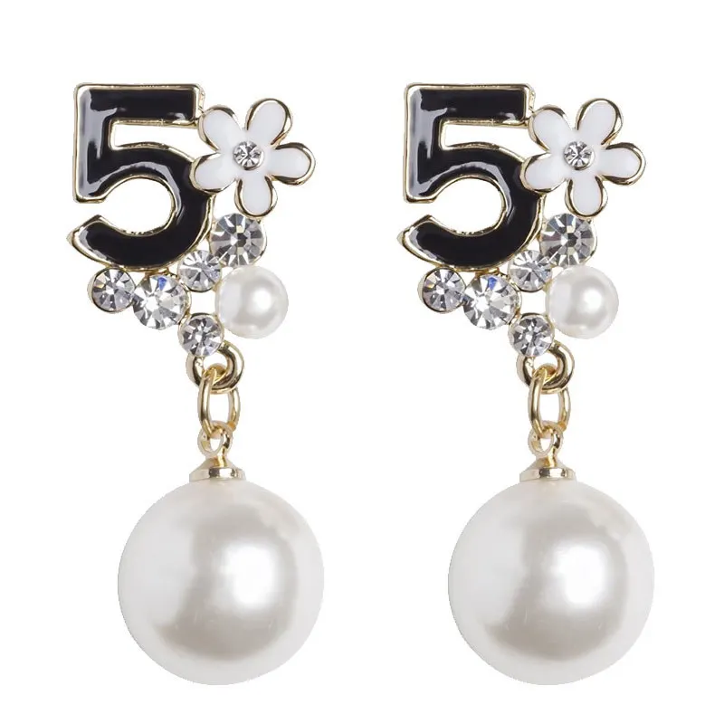 Fashion High Quality Jewelry Famous Brand Designer Luxury Letter Flower Camellia Number 5 Earrings for Women