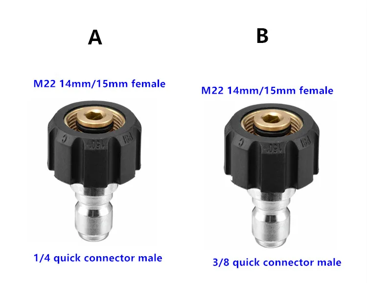 1/4 3/8 inch Quick Disconnect Male to M22 14 15 Female Adapter for Pressure Washer Snow Foam Lance Automobile Accessories