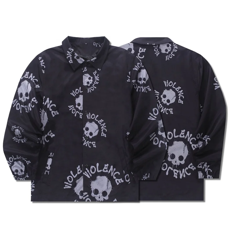 High Street Skull Printing Button Oversize Windbreaker Mens Winter Jacket