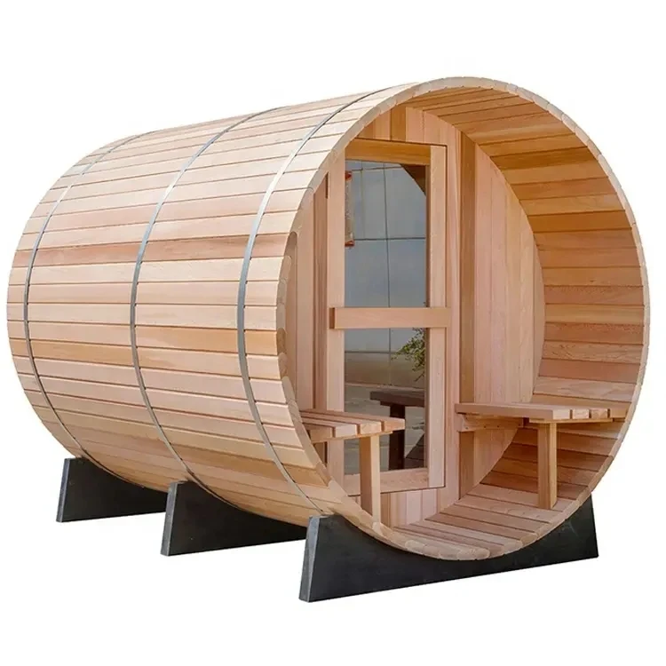 Factory Directly sale Barrel sauna 6 Person red cedar barrel sauna outdoor with wood burning stove