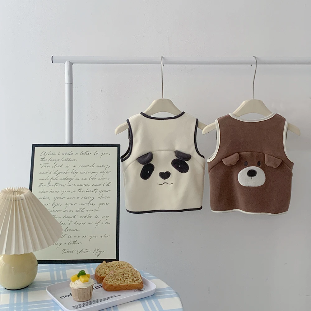 Purorigin Cute Animals Panda Sleeveless Warm Casual Sports Windproof Outdoor Fleece Kids Vest Jacket Softshell Waistcoat