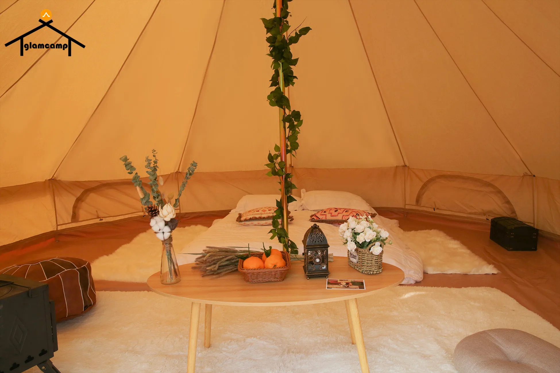 5M dia double doors and walls glamping bell tent 6m with 100% cotton canvas tente coton