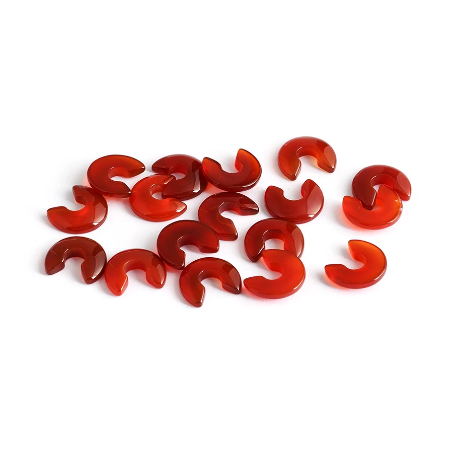 Natural Red onyx carving cutting semi circular arcs Polished bright agate gemstones For Earring pendant Red agate