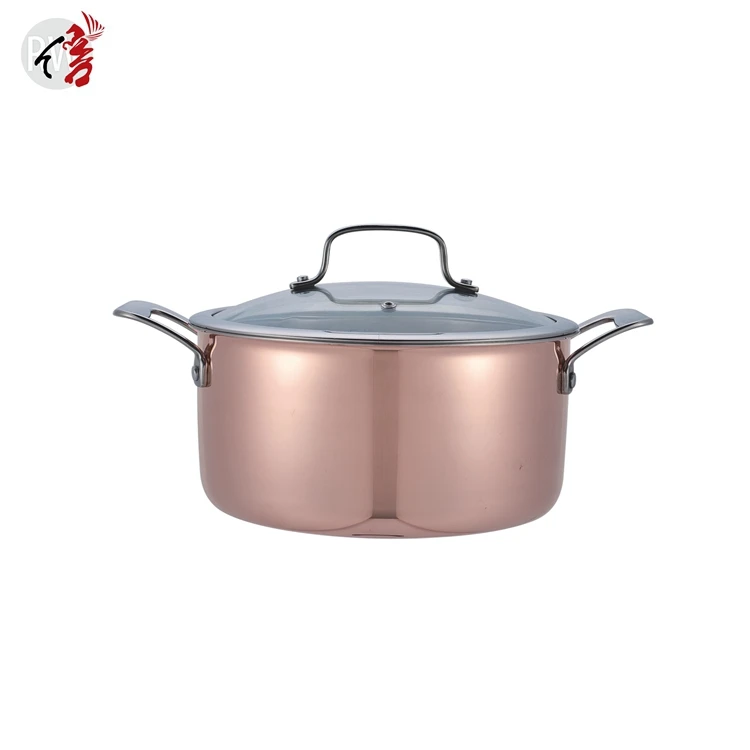 7 pieces hot sale tri-ply copper cookware cooking pot kitchenware casserole set with glass lid