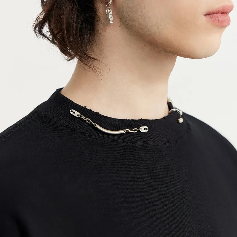 INFLATION Custom 250 grams Drop shoulder T shirt Metal decoration Twill 100% cotton tshirt Blank t-shirt