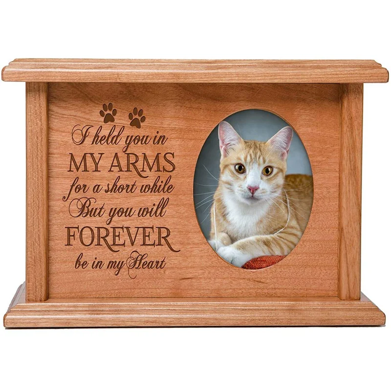 Custom Logo Wholesale burial Pet wooden urn with special lettering for small size cat and dog ashes keepsake with picture