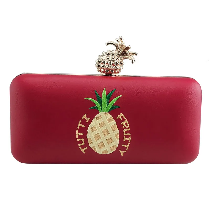 Fashion PU leather evening purse embroidered pineapple pattern ladies clutch bag