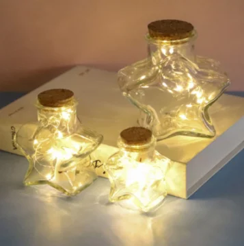 Creative star-shape wishing bottle transparent love glass bottle empty with cork lid