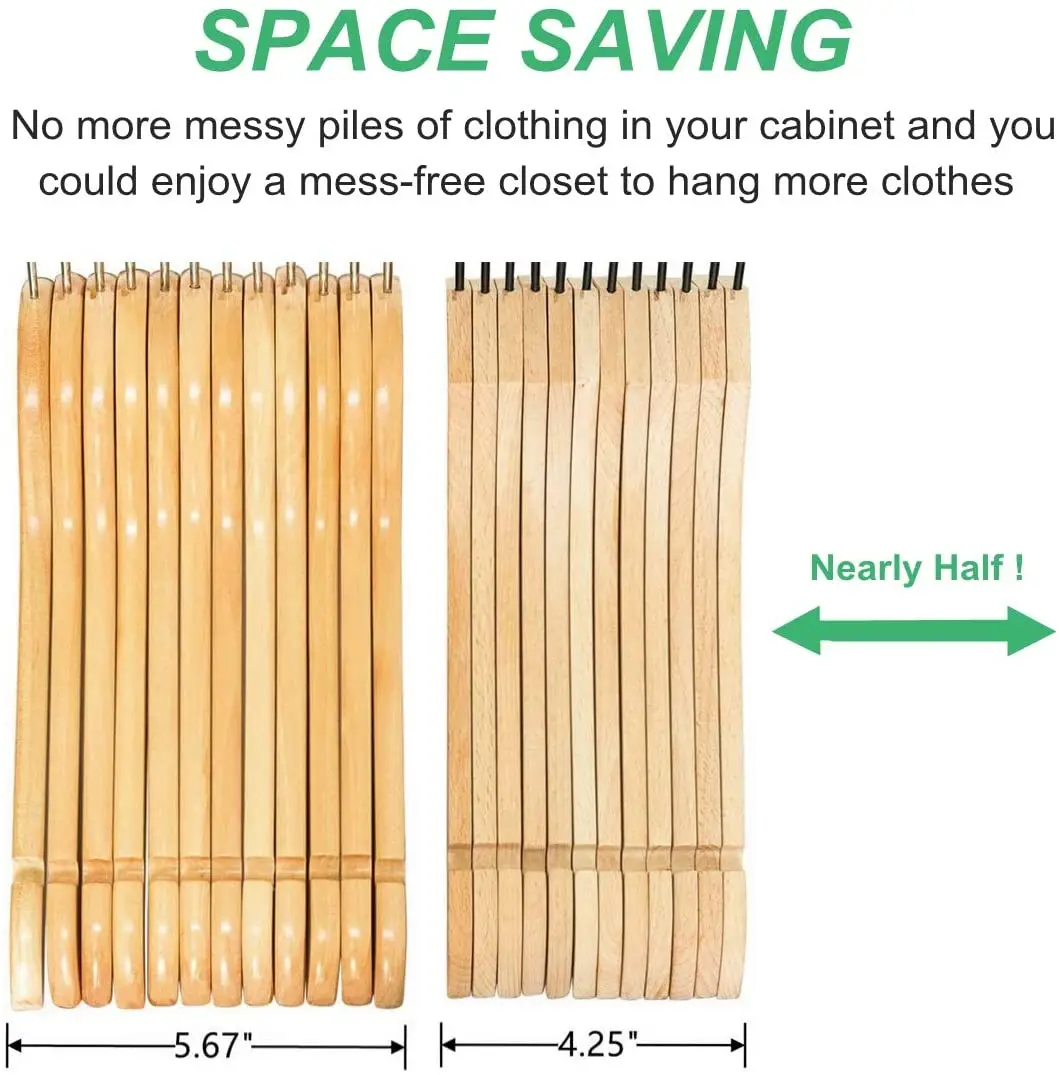 Non Lacquer Slim Wood Coat Jacket Hanger with Pants Bar Extra Space Saving Natural Stylish Thin Solid Wooden Suit Hangers
