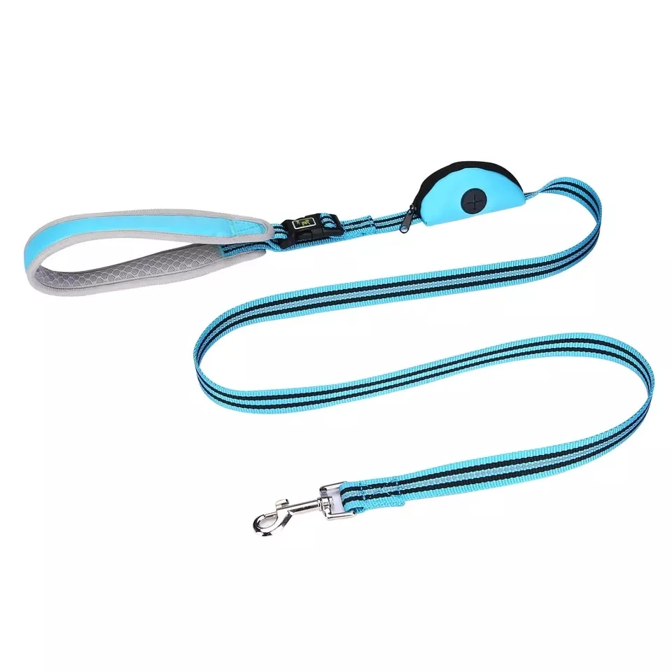 Large Medium Dogs 5 ft Reflective Stitching Dog Leash with Waste Poop Bag Holder