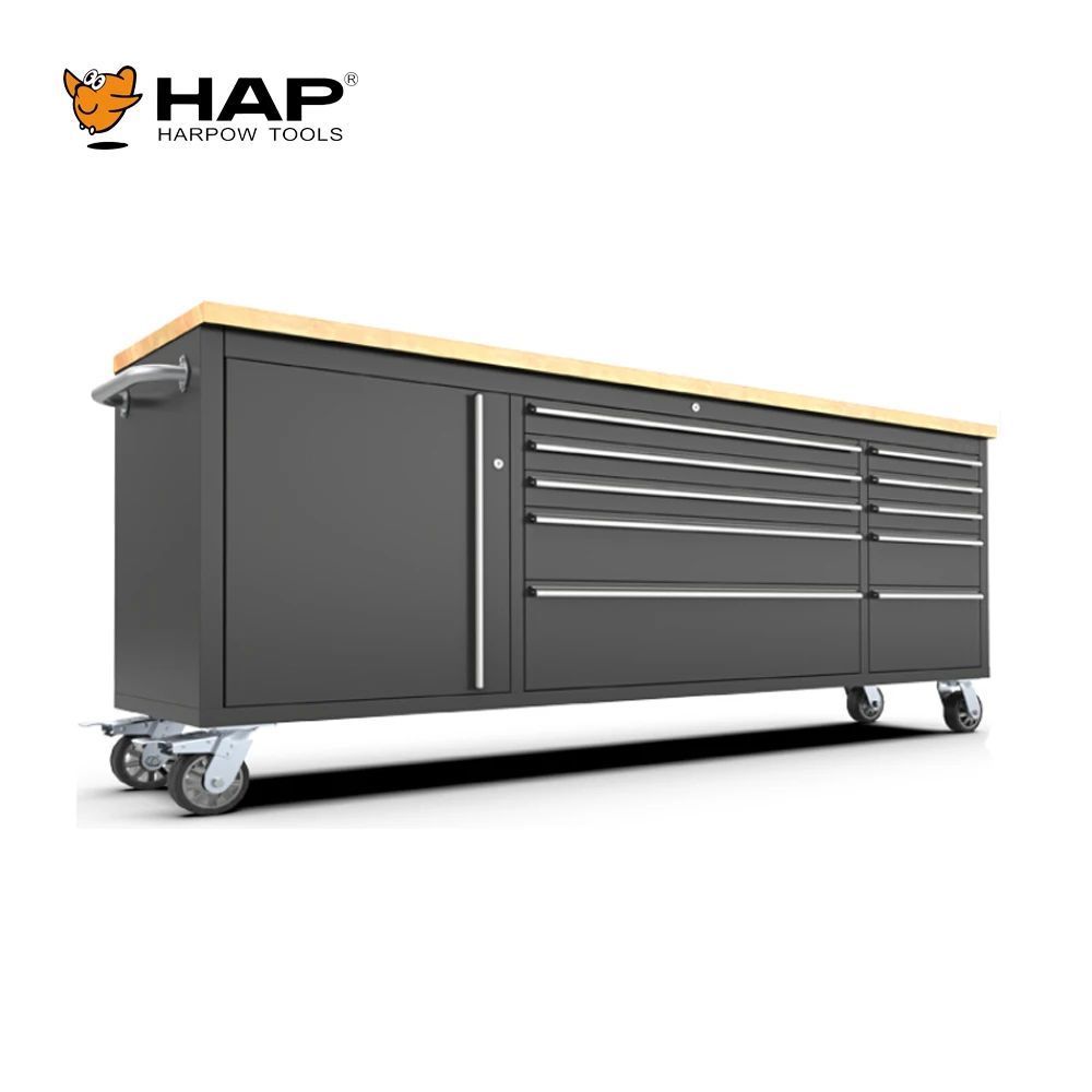 Heavy Duty Workstation Use Tool Cabinet Workbench with Wooden Worktable