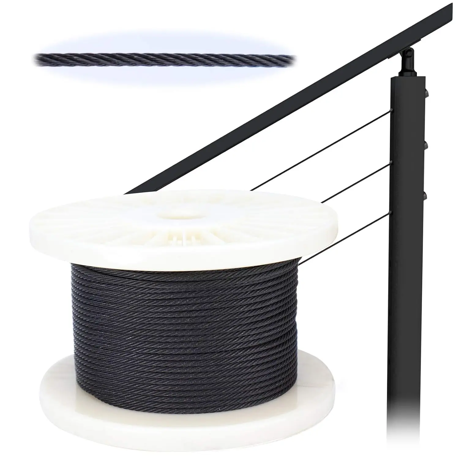 316 Stainless Steel Black Wire Rope 1/8Inch (3 mm) for Railing Decking DIY Balustrade 100FT