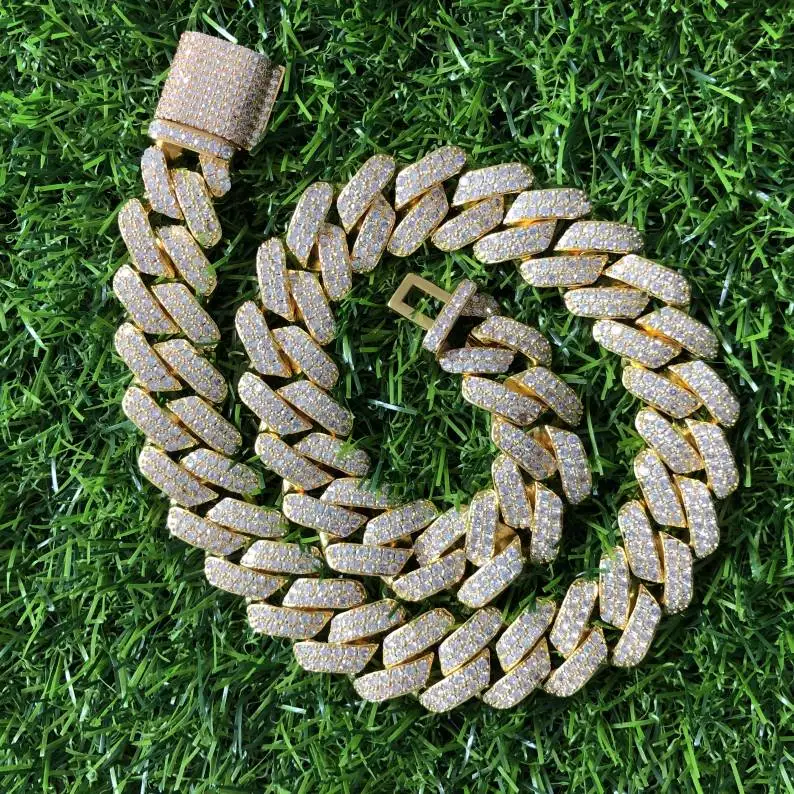 AAA CZ Iced Out 14k 18k Gold Cuban Link Chain