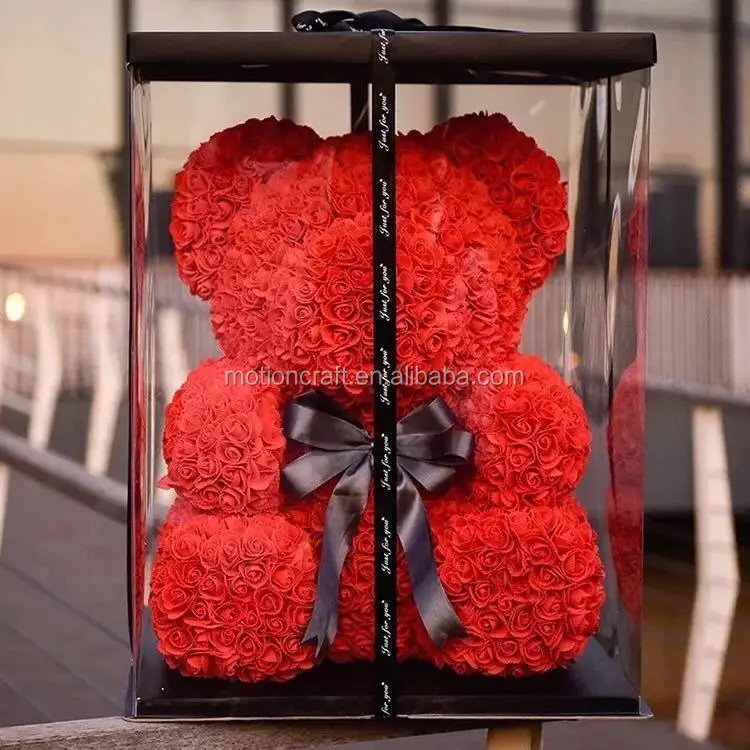 wholesale PVC clear flower rose bear gift box for rose rabbit size 30*30 *50cm