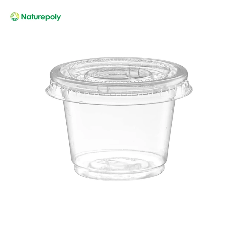 Food Safe Grade Condiment 2oz Sauce Cup fot Salad Dressing Charcuterie Sancks and Samples PLA Portion Cup with Lids