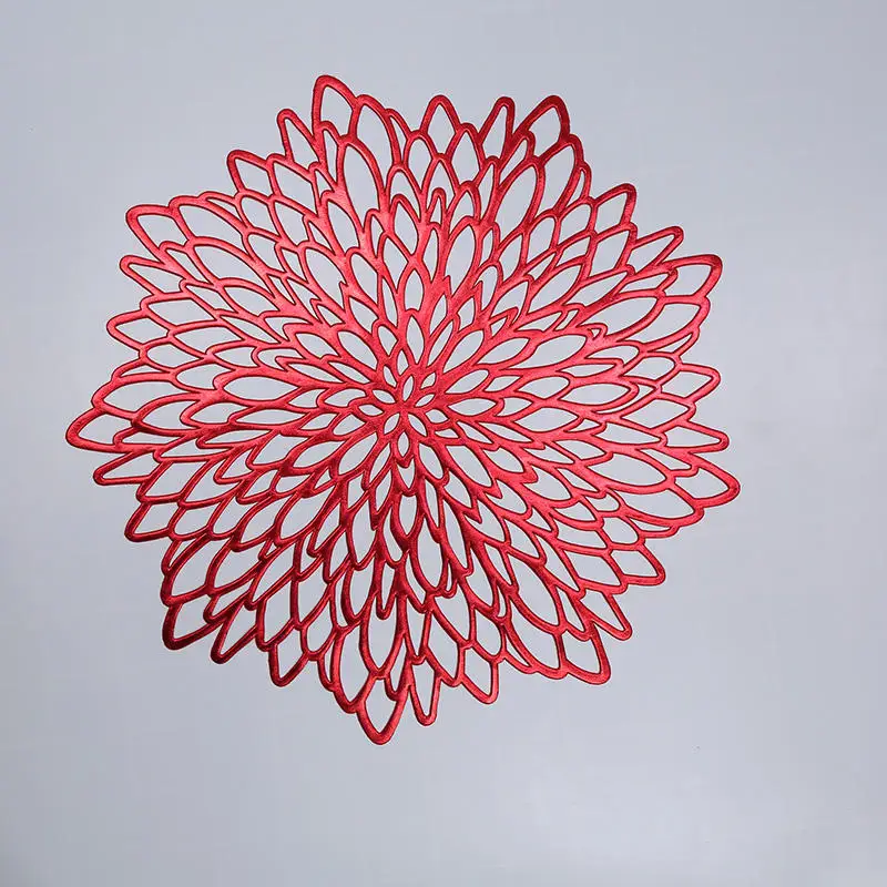 Ins Sublimation Placemat Gold Vinyl Round Carved Table placemat For Home And wedding Decoration PVC Dinig Table Mats