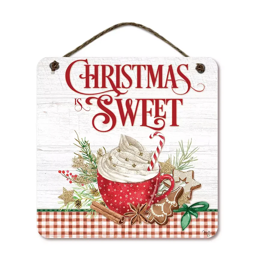 Wholesale 8x8 inch Christmas Sweet Sign Wall hanging Decor Wooden Plaque Holiday Decor