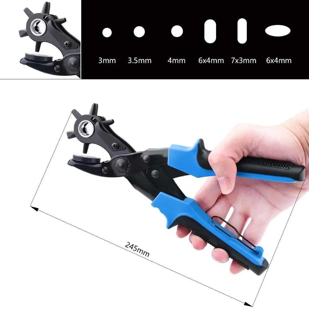 Leather Belt Hole Punch Set with 6 Holes Size Tool for Watch Strap Shoe Leather Hole Punch Plier