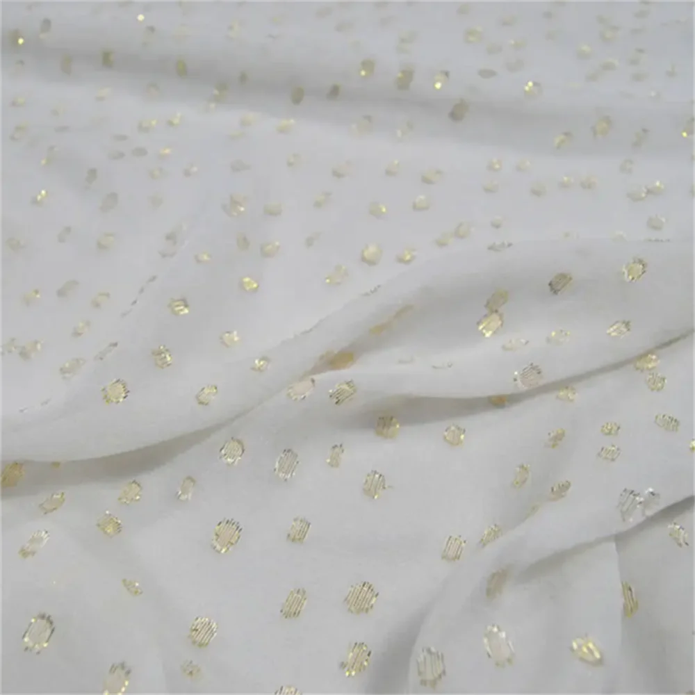 Natural Material White Color Ground Shiny Ready Goods Cheap Price Made in China Silk Metallic Fabric for Women Garment