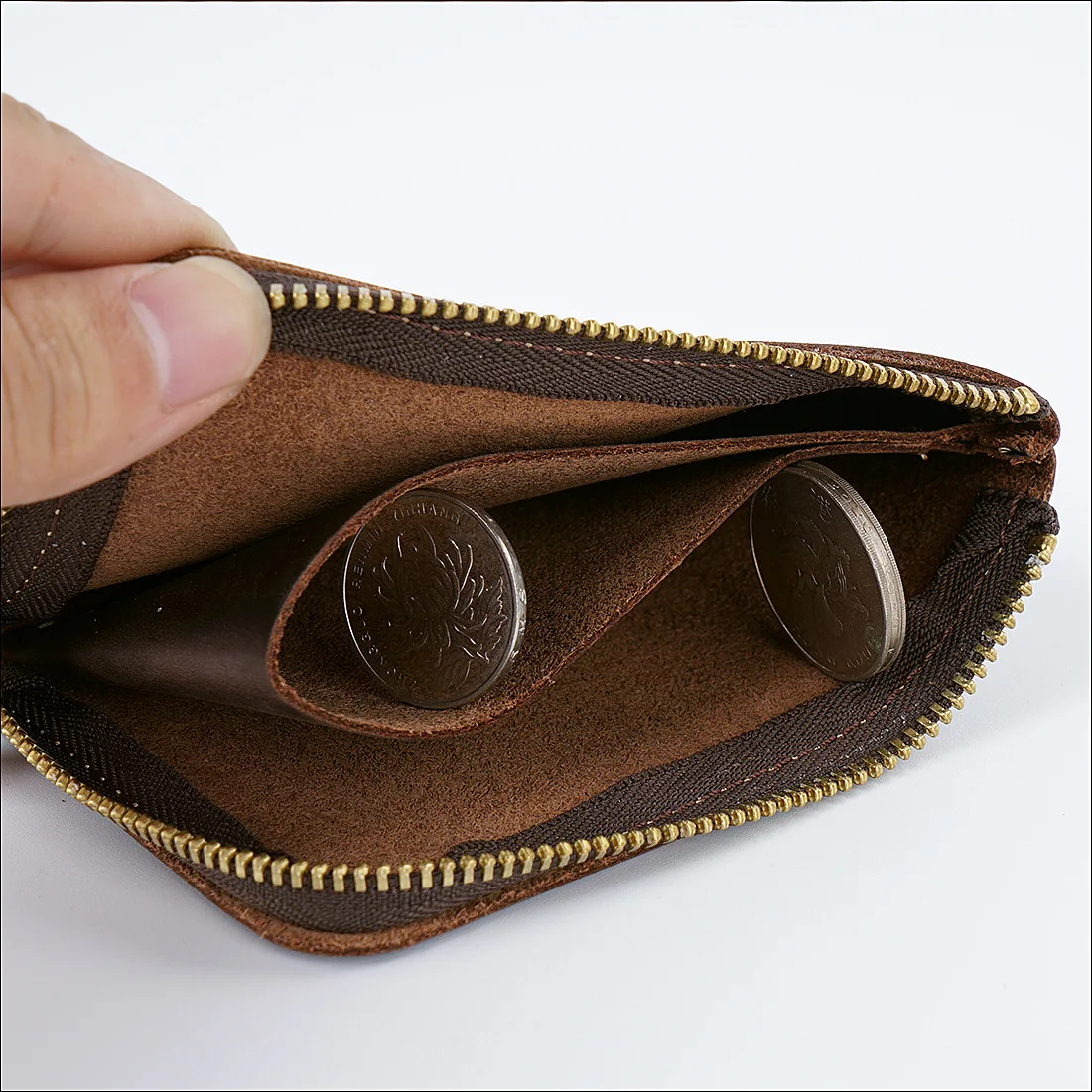 Stylish Minimalist Small Cowhide Leather Zipper Coin Wallet Purse Genuine Pouch Bag with Cardholder Hot Selling Money Storage