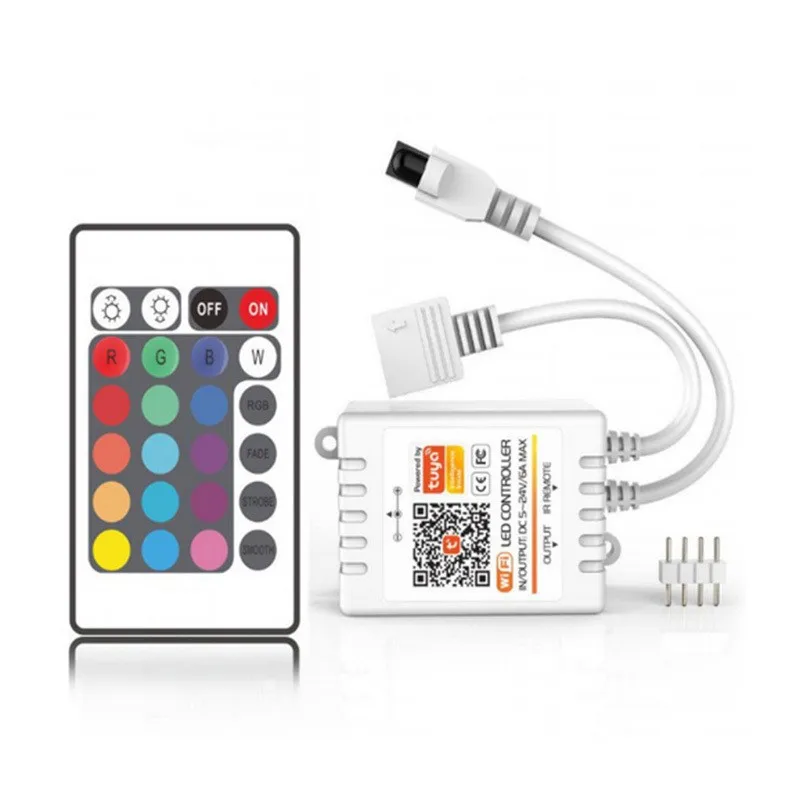 Удаленный/голосовой/DC5-24V управления приложениями Tuya WIFI RGB/RGBW светодиодный контроллер с ИК 24 клавишами пульт для RGB Светодиодные полосы