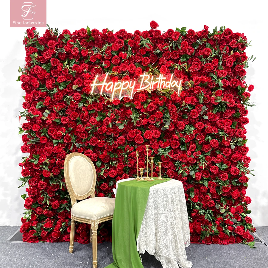 Hot Red Wedding Rose Flower Wall Panel for Party Event Stage Backdrop Decoration