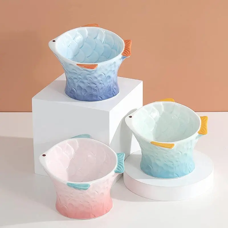 Новая керамическая миска для домашних питомцев в форме рыбы миски