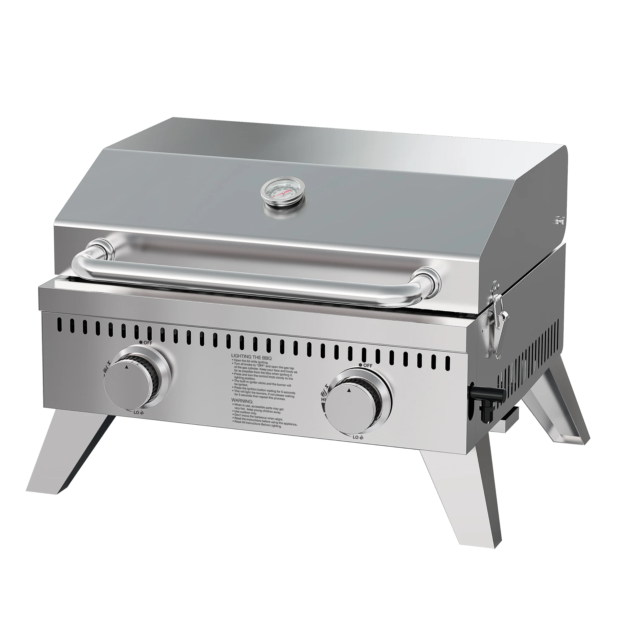 Tabletop 2 Burners Stainless Steel BBQ Portable Camping Propane Barbecue Foldable Gas Grill For Outdoor Using