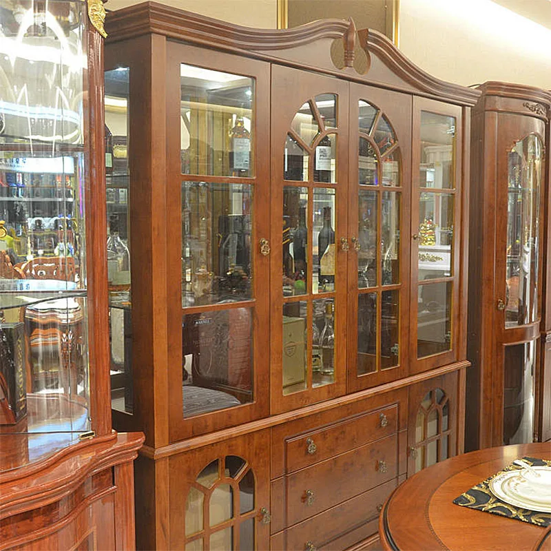 Classic Wood Under Vine Cabinet Light Bar Display Glass Buffet Cabinet Oak Wine Counter Luxury Living Room Furniture