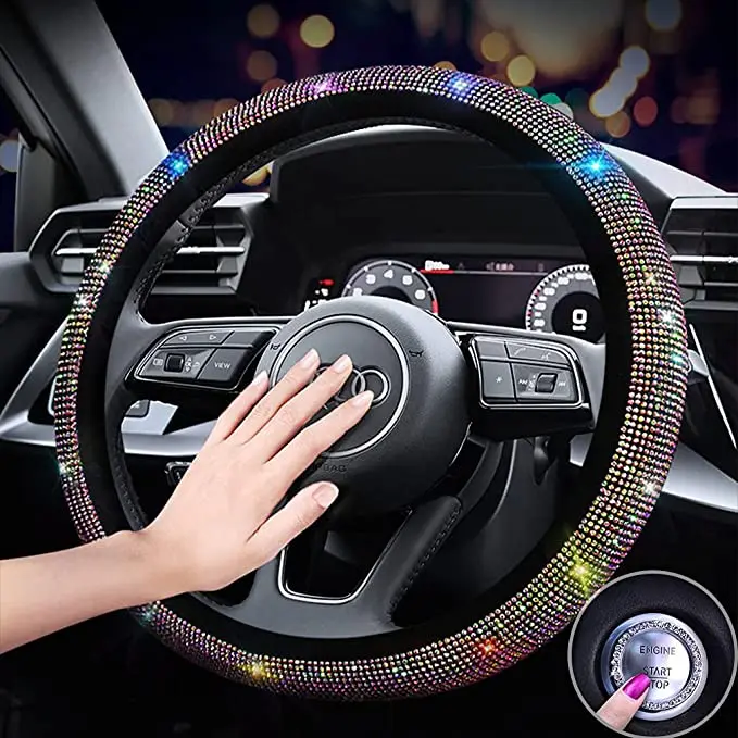 Bling Diamond Steering Wheel Cover for ladies and girls, Shiny car SUV breathable anti-skid steering Wheel cover