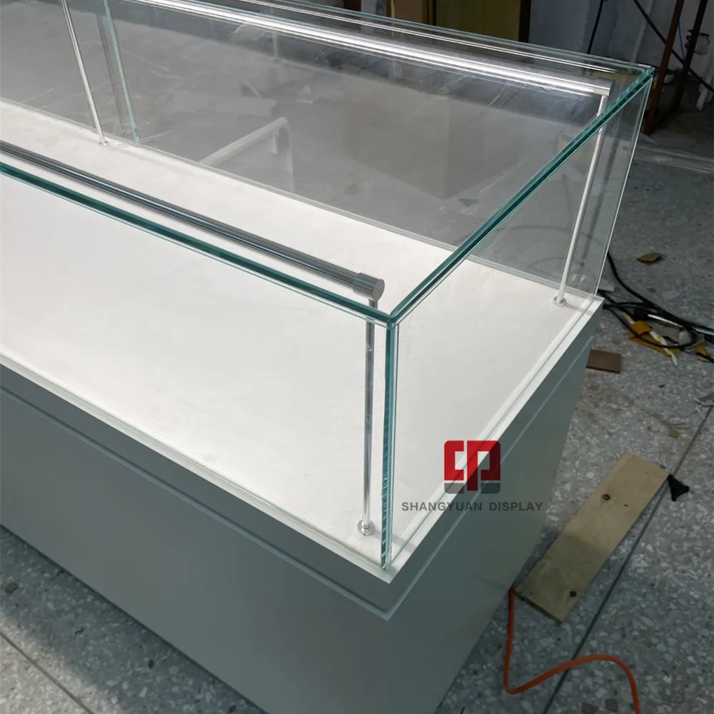 High Quality White Jewelry Display Showcase High end Gold Jewelry Glass Display Case Custom Jewelry Showcase Manufacturer