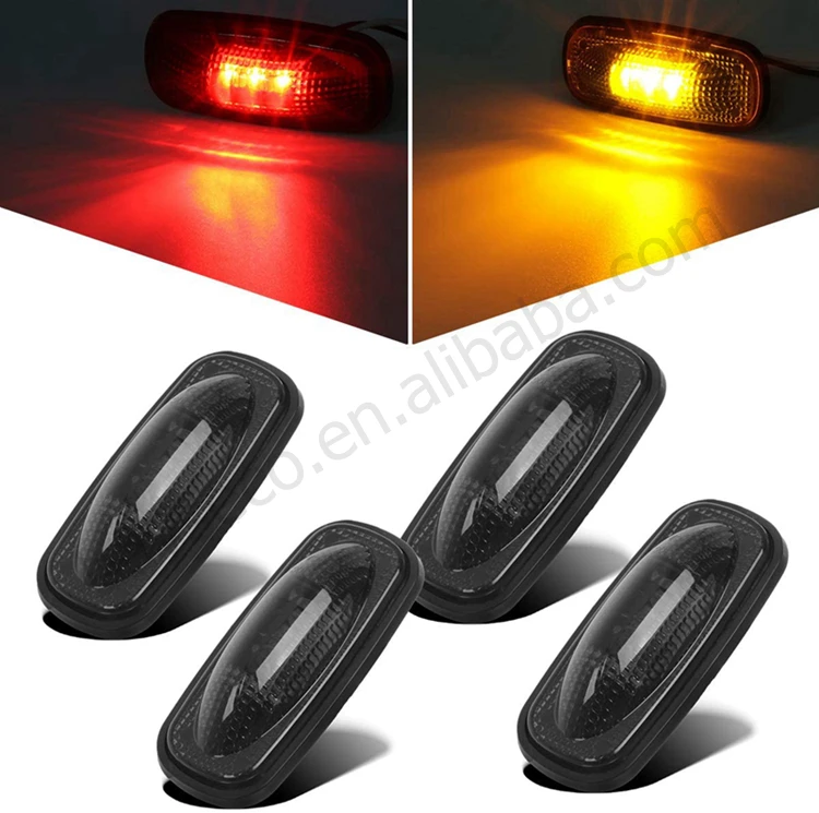 HST-20171 Amber Red 3.4 Inch Fender Marker Smoked Lens 3 LED Side Marker Lights Replacement For Dodge RAM 2500 3500 HD Trucks He