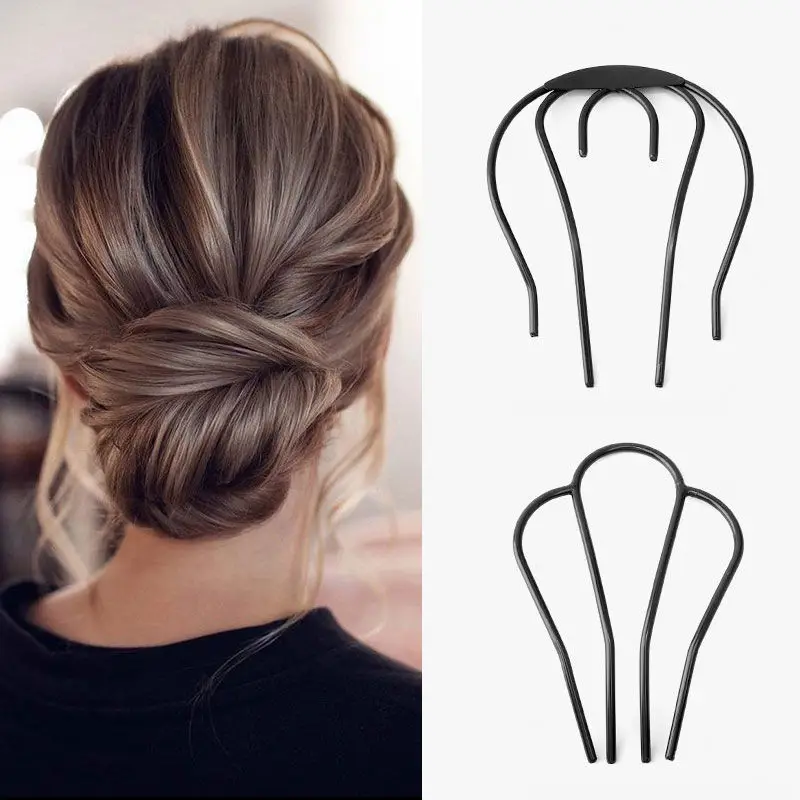 Metal Disk Hairpin Simplicity Geometric Black U Shape Interposing Comb Meatball Head Female Hair Accessories Metal Hair Forks