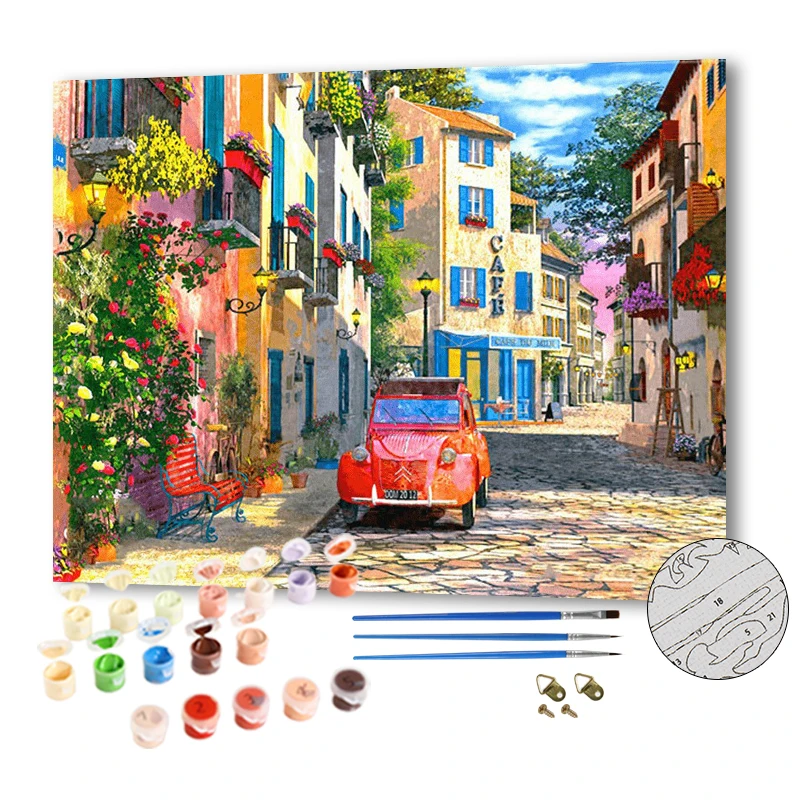 Custom Paint by Numbers Exotic Buildings Car Picture Painting by Numbers DIY Art Craft Kit