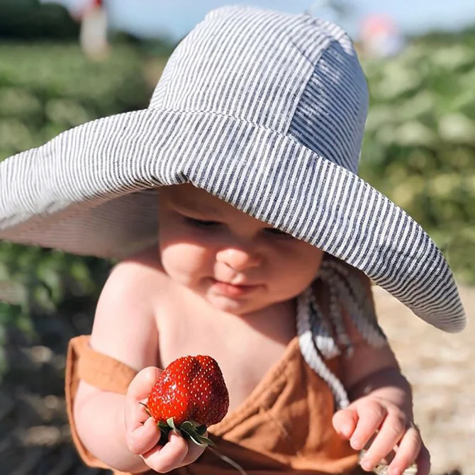KS7665 Plain cotton linen baby bucket hat wide rim baby sun hat