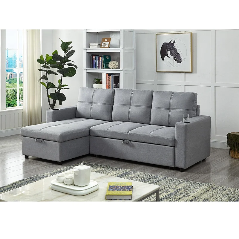 Modern style living Room L Shape Corner sofa set pull out Fabric Folding Sofa bed room furniture