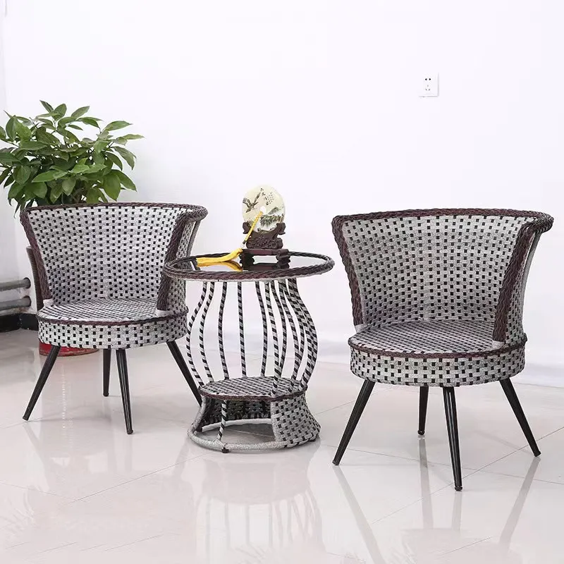 High Quality Bamboo PE Rattan Wicker Bistro Cafe Garden  Metal Patio Chair and Table Dining Set