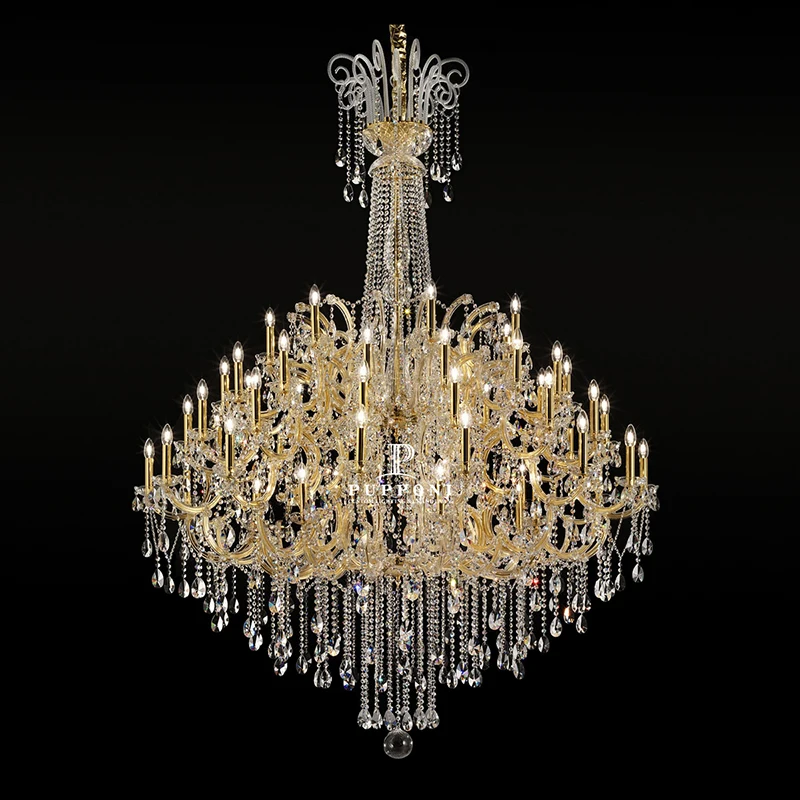 Hot Selling 4-Layer Lighting Crystal Chandeliers Gold Stair Lighting Pendant Lights For Hotel Interior Decorative