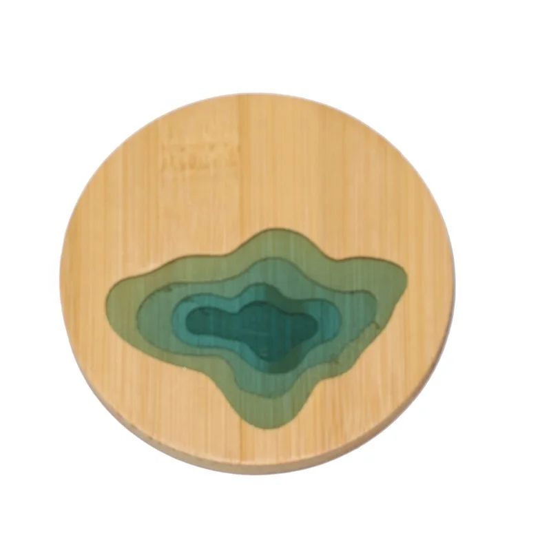 Durable environmental protection creative retro poetry epoxy resin transparent bamboo square thermos coasters cup holder
