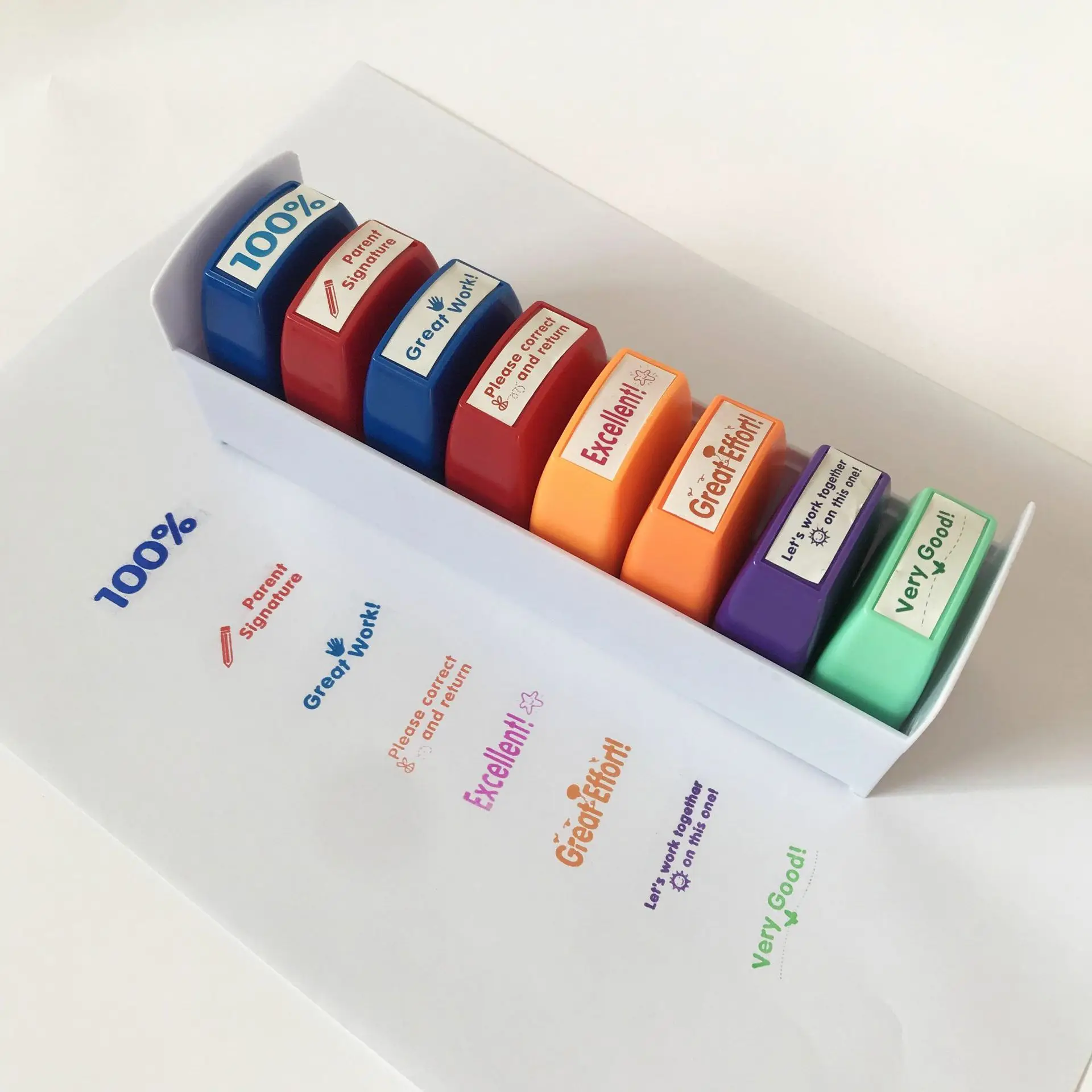 New 8 in 1 Office Flash Rubber Stamp Teacher Use Flash Stamps Kids Teacher Stamp Set