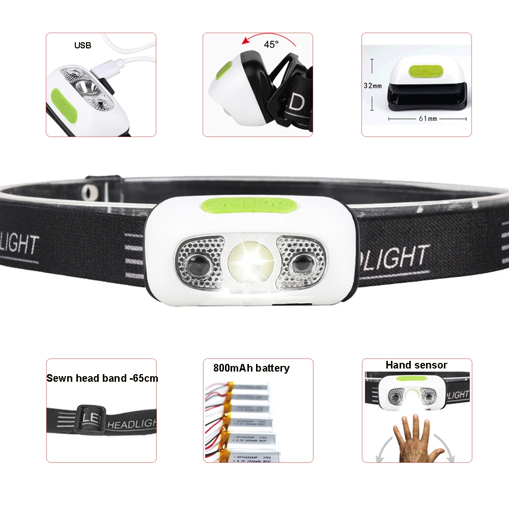 Induction hands control sensor rechargeable headlamp Mini Headlights