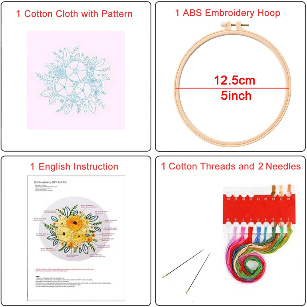 Sunrise Embroidery Kit for Adults with Hoop, Thread, Needles, English Manual, DIY Craft for Beginner