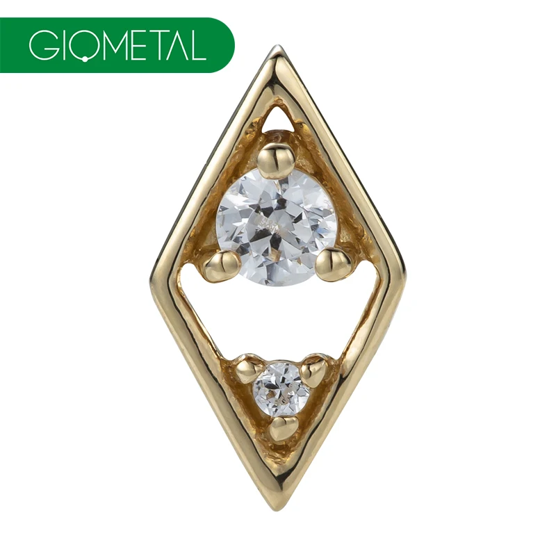 Giometal 14K сплошной золотой драгоценный ромб Топ Daith ювелирные изделия для тела оптовая продажа пирсинг серьги спираль треск Топы без нитей