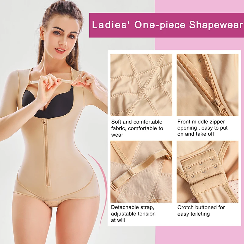 women bodysuit top detachable strap body shaper columbian fajas shapewear with zipper