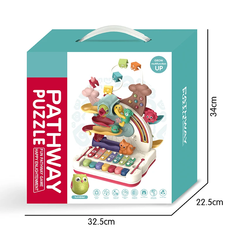 Wholesale Educational knock piano for Baby Cube stem early education baby toys with music pathway puzzle tumbler toy