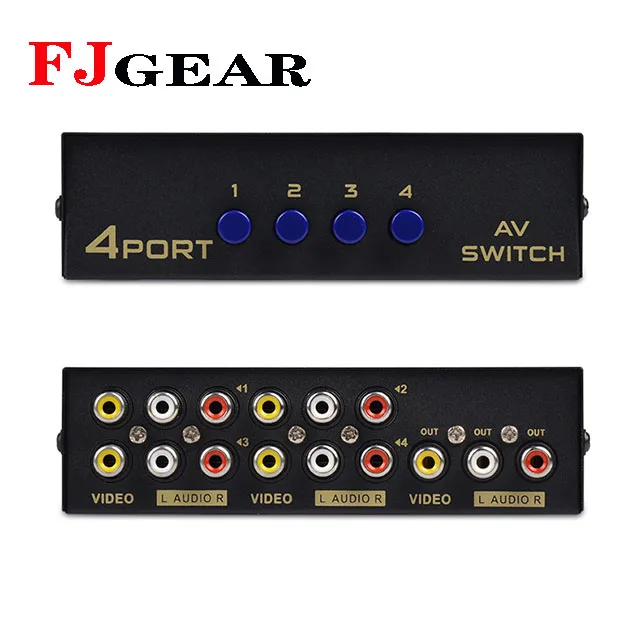 FJGEAR selling DVD 4 input switcher video audio av switch 4 port