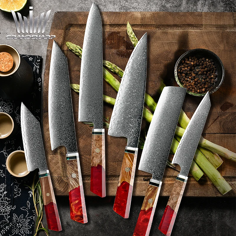 Профессиональные японские ножи шеф-повара Grandsharp vg10 из дамасской стали универсальные кухонные для лосося суши мясника инструменты приготовления