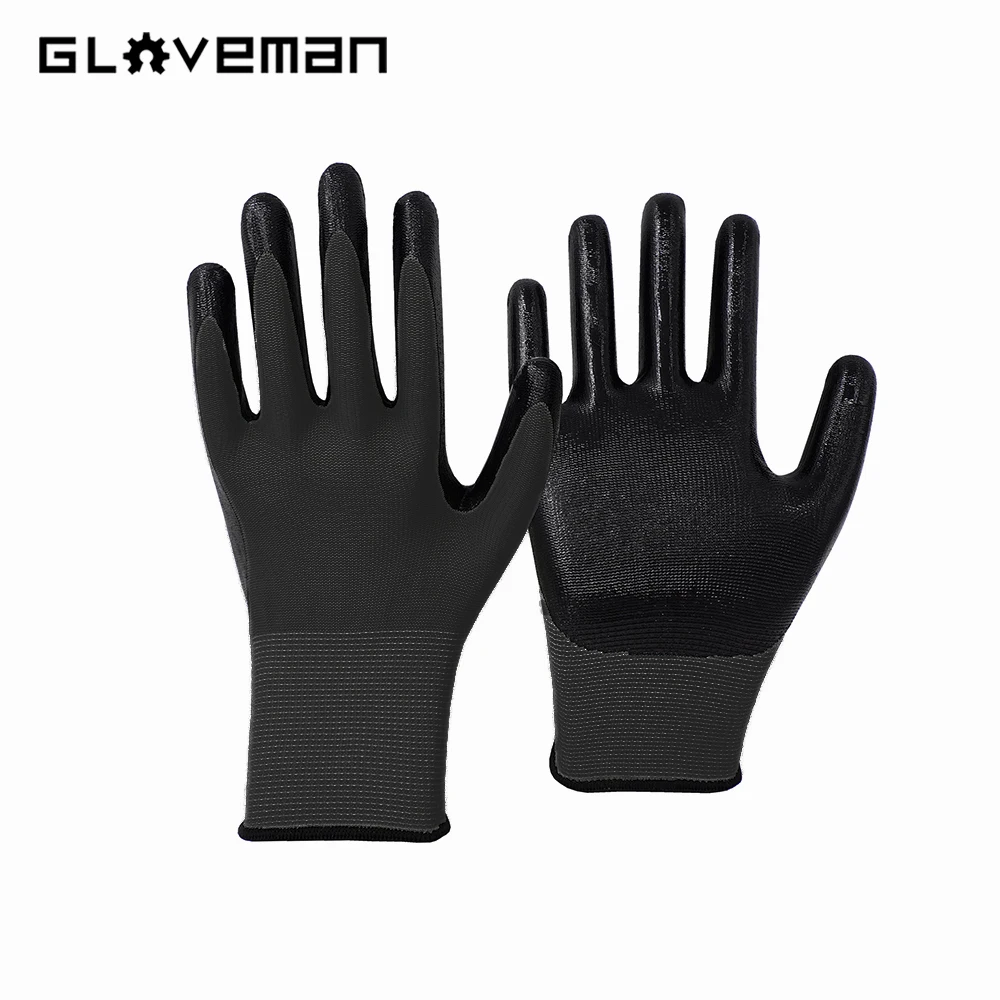 GLOVEMAN custom light 13 gauge knitted gloves nitrile coated industrial construction gardening rigger safety work dipping gloves